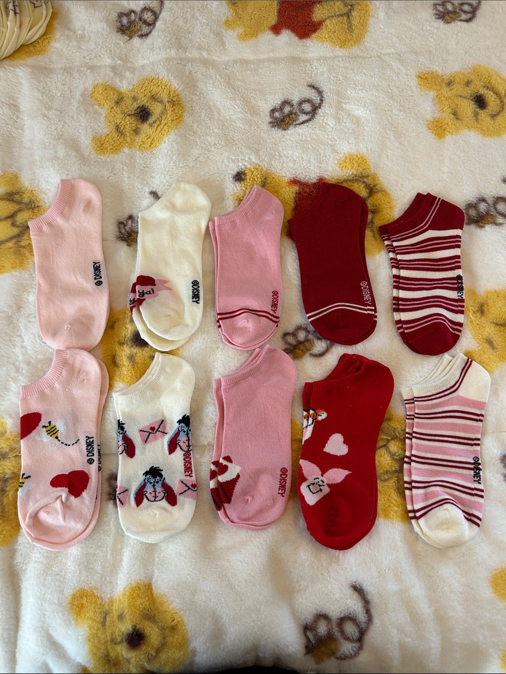 Tigger and Eeyore No-Show Socks Pack - Pink, Red & White Mix